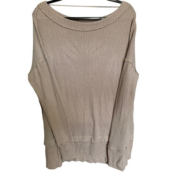 Free People North Shore Thermal Waffle Knit Long Sleeve In Beige Size Medium - Picture 5 of 10